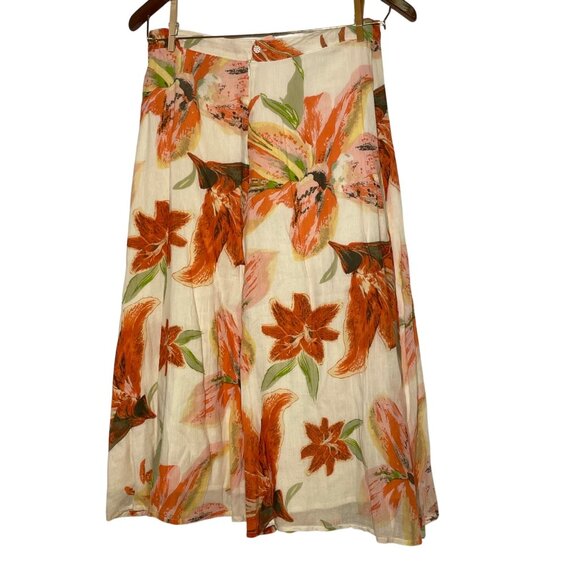 J. Peterman Gauzy Floral Midi Skirt Sz 6 Tiger Lily Cotton Spring Easter - FLAW! - Picture 2 of 9